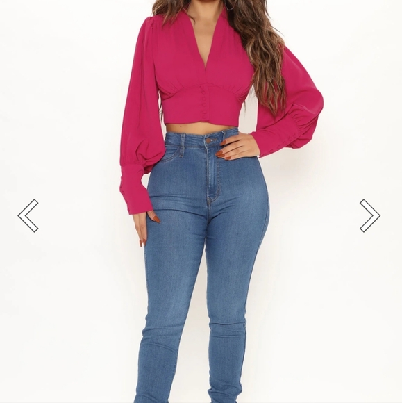 Meetings All Day Cropped Blouse - Fuchsia - Picture 2 of 3